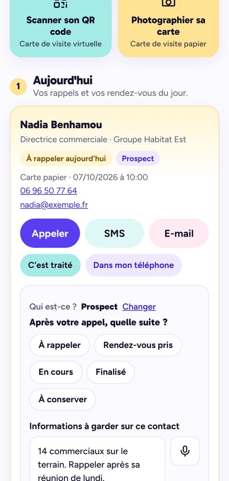Tableau de bord : CRM avec les rappels et les rendez-vous du jour en tête